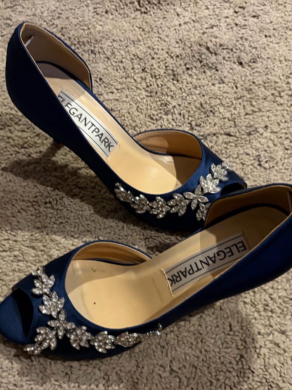Navy Embellished Peep-Toe Heels. Size 8. - Picture 8 of 9